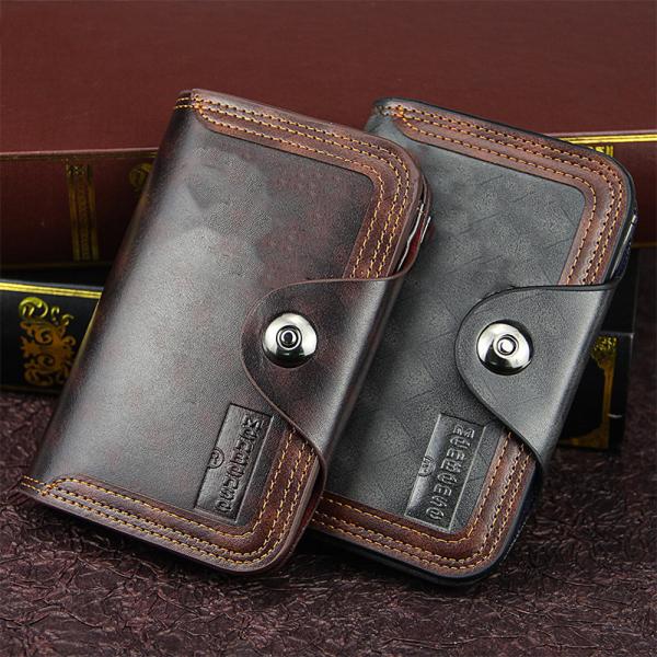 Custom Logo Men's Wallet Vintage Hook Three Fold for Waterproof and Large
