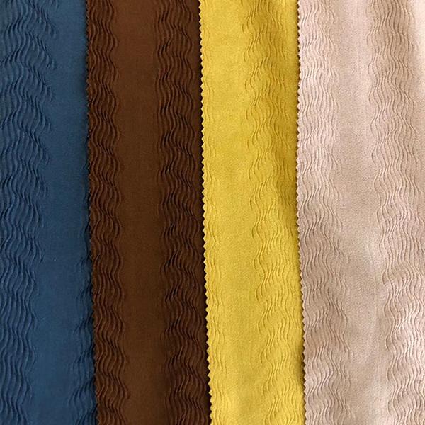 Fashion like suede stripe jacquard elastane textured woven double crinkle yarn dyed spandex polyester pleated fabric for dress