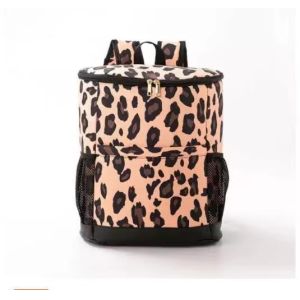 Leopard Canvas Insulated Cooler Backpack Waterproof Picnic Bag Food Delivery