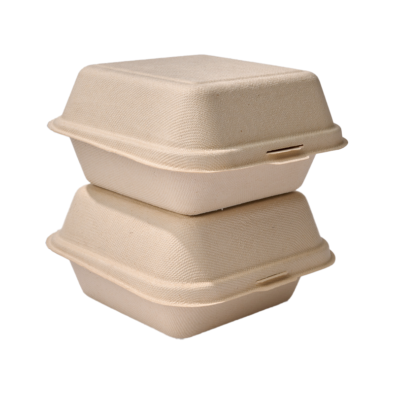 Custom Environmental-Friendly Disposable Biodegradable Sugarcane Fiber Clamshell Container Lid Takeaway Lunch Box