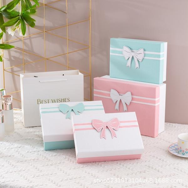 Quality Sky Lid Gift Box Set Long Rectangular Cosmetics Scarf Packaging Bow Accent Design Premium Cardboard Boxes wholesale
