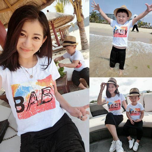 Quality 2016 Fashion Parent-child outfits Summer White T-shirt Casual style Baby Pattern wholesale