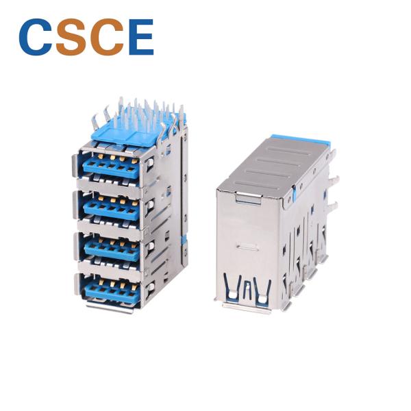 Quality 4 Port USB 3.0 Female Connector Type AF Right Angle With Copper Alloy Shell wholesale