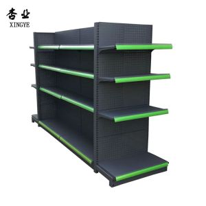 Cheap Factory Customized color size metal double-sided supermarket shelf black gondola shelving for sale