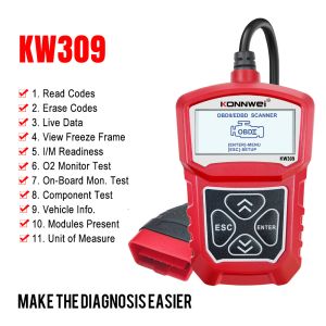 KW309 OBDII EOBD CAN scan tool for 12 gasoline diesel vehicle 7 languages easy