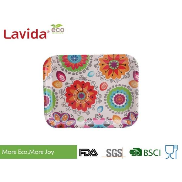 13 Inch Bamboo Fiber Tray , Plastic Rectangular Tray Customized Colorful Flower