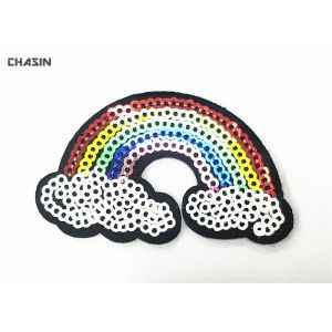 Cute Rainbow Sequin Embroidery Patches Handmade 2" Tall No Minimum