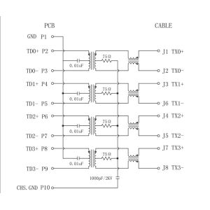 HFJV1-E1G41-L12RL Vertical RJ45 Jack 1000Base-T Magnetic Shielded LEDs