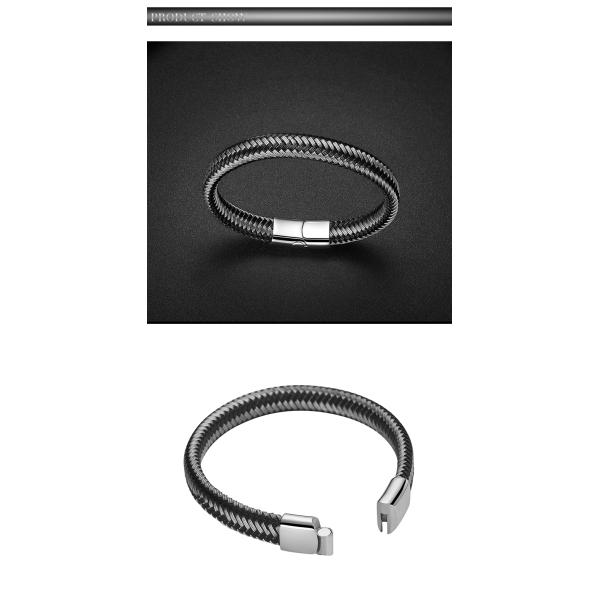 High Quality Leather and Stainless Steel Wire Braided wrap bangle Bracelet with magnetic clasp