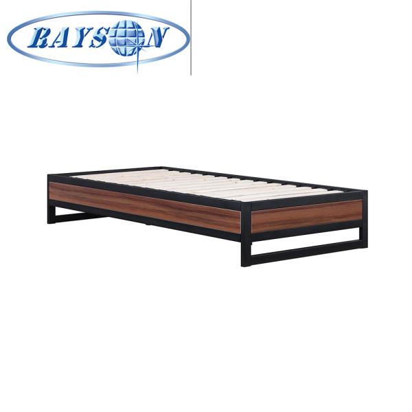 Home And Hotel Furniture Metal Bed Frame With Wooden Slat In Box