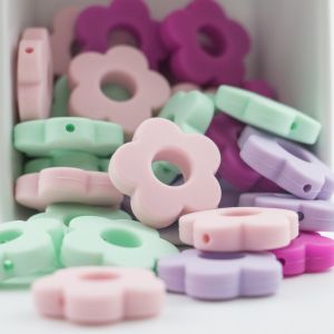 Flower Holes Silicone Teething Bead 4.5cm For DIY Pacifier Clip Chew Necklace