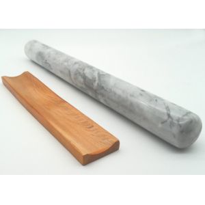 Grey Solid Marble Rolling Pin 39 x 4cm Moisture Resistant With Wood Base
