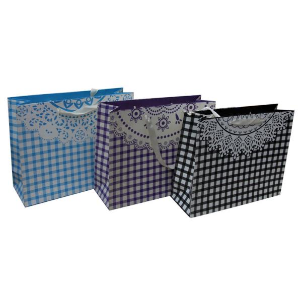 Square Customized Paper Promotional Carrier Bag 230gsm matte coated ribbon