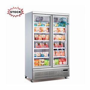 China Hihg quality upright showcase glass door freezer for ice cream with led light on sale