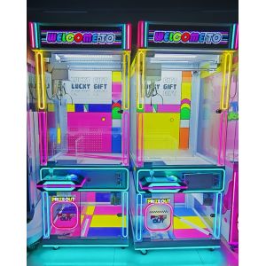 Cheap Factory Price Wholesale Kids Transparent Claw Machine with Lucky Gift Box Plush Toy Crane Game for sale
