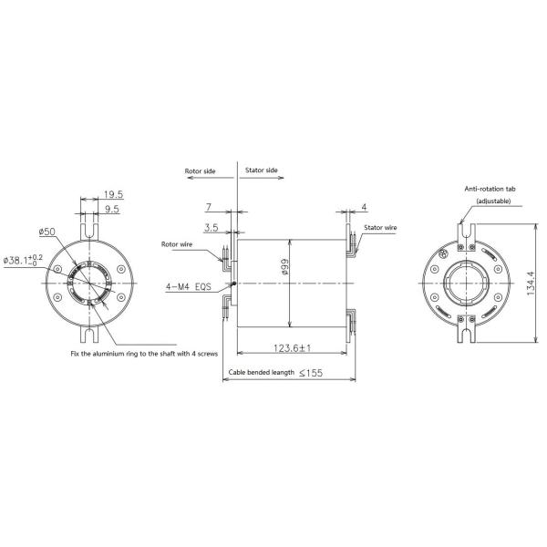 IP54 Multichannel 300rpm 38.1 Mm Ethernet Slip Ring