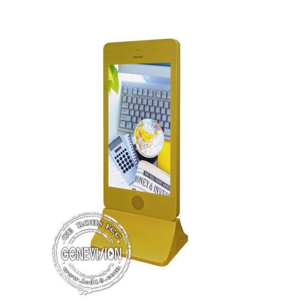 Golden 43 Inch Iphone Style Touch Screen Kiosk Totem Networkd Display Managing