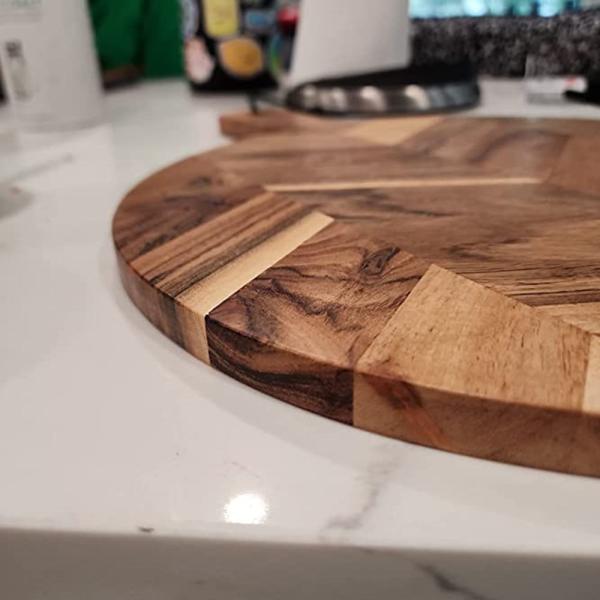 Kitchen Acacia Wood Round Cutting Board With Handle