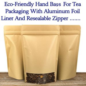 Eco-Friendly Stand Up Bags For Tea Packaging With Aluminum Foil Liner And