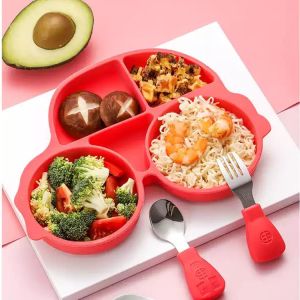 Portable Silicone Suction Food Storage Container MHC Kids Baby Plate With Straw