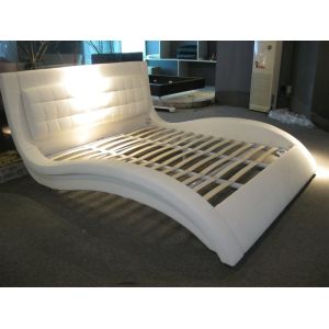 Modern Italian Designer Bed Frame Upholstered in Faux Leather LED Double or King
