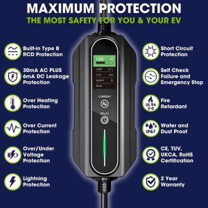 Mobile Vehicle Charging Station With LCD And 8 Hour Time Delay 6-16A EV Charger