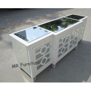 White Mirrored Side Board Circles Door Pattern Style Wooden Material