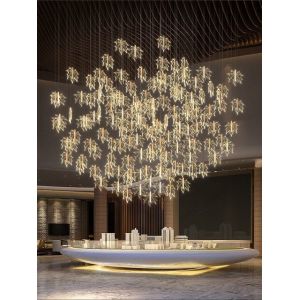 Modern staircase chandelier hotel lobby villa spiral leaf chandelier(WH-NC-74)