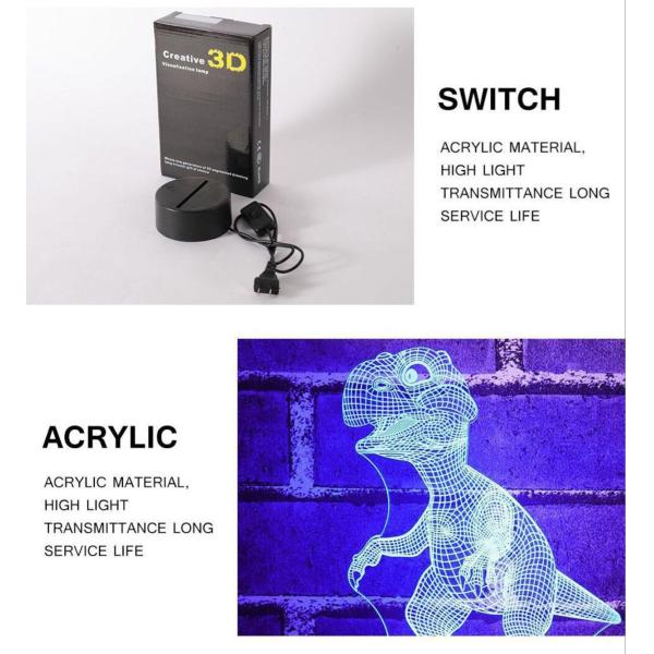 Dinosaur Designs Acrylic 3D LED Night Light for Gift rechargeable and remote control for many colors