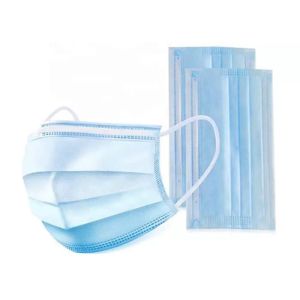 Blue Elastic Wide Earloop Cotton Face Mask Washable Three Layers