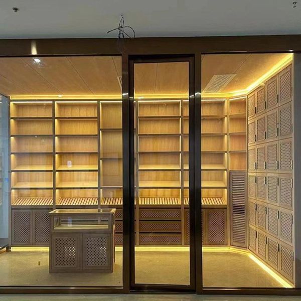 Quality The source factory's Spanish cedar wood cigar room is designed and decorated with constant temperature and humidity. It features a private custom-made solid wood cigar cabinet wholesale
