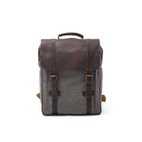 Quality CL-500 Gray Hot Sale Vintage Design Men's Canvas and Leather Backpack wholesale