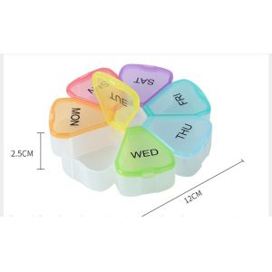12*2.4cm 7 Compartments Food Grade Material Flower Shape Pill Box and Organizer