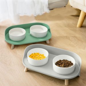 Ceramic Pet Feeder Bowls Anti Overturning Detachable Elevated Rice Basin