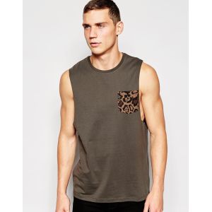 China cotton vest with leopard pocket and relaxed skater fit training vest on sale