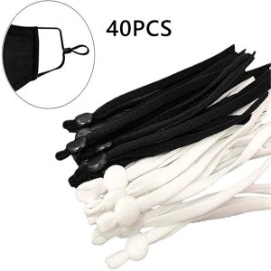 Black 12cm length 5mm flat adjustable elastic band with buckle earloop cord for