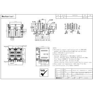 0879-2C2R-DA Stacked RJ45 2x2 Port 10/100Mbps Magnetic Integrated Shielded w/LED