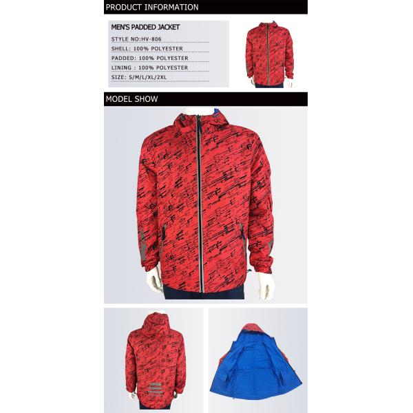 Protective Red Blue Mens Light Padded Jacket Strong Polyester Lining