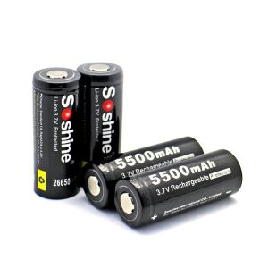 Soshine 3.7V rechargeable Li-ion 26650 5500mAh Protected Battery with button top
