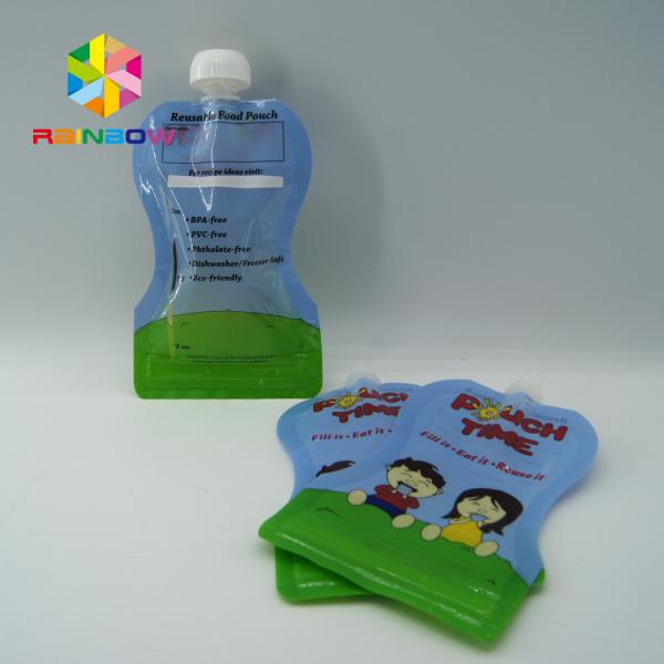Quality BPA Free reusable squeezed baby food pouches with nozzle , double zipper wholesale