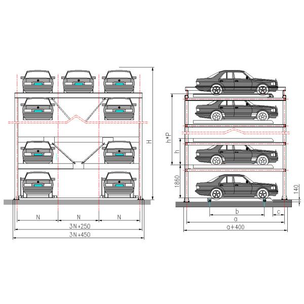 Four - Six Level Lift Vertical Parking Garage Sliding Parking System For Car