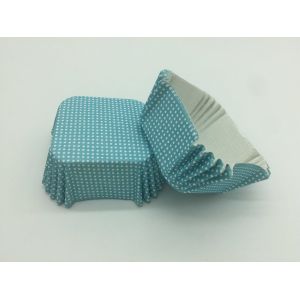 Baby Blue Paper Cupcake Liners , White Dot Square Cupcake Wrappers Heat