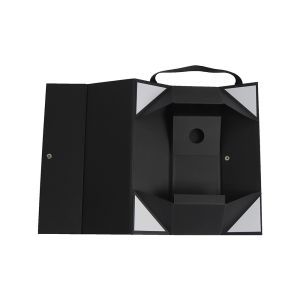 Customizable Snap Closure Folding Gift Boxes With Handle Matt Black