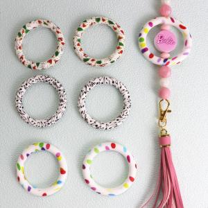 China 100% Safe Silicone Beads LOW MOQ  printed pattern o ring focals for DIY Crafts keychain Making on sale