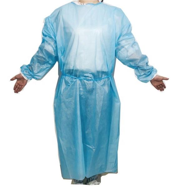 PE Coated Non Woven AASI AAMI Level 2 Isolation Gowns With Elastic Cuff PB70