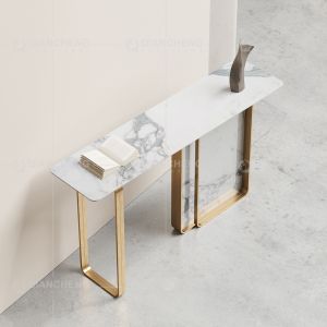 Brush Gold SS Console Table Leg Base 11mm Sintered Stone Top