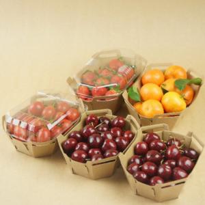 China Recyclable 350gsm Kraft Paper Fruit Tray With PET Lid on sale