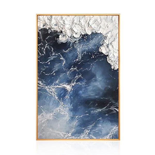 Customized Size Accepted Large Canvas Hand Painted Oil Painting of Gold Foil Blue Ocean Sea Modern Abstract Wall Art