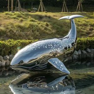 Whale Metal Sculpture Customized Size Easy Maintenance Elegant Metal Artwork