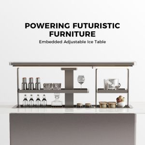 Adjustable Height Luxury Island Dining Table with Refrigerator Freezer and Wine